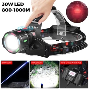 100000LM LED Headlamp Super Bright Headlight Zoom Headlamp Flashlight USB - Picture 1 of 21