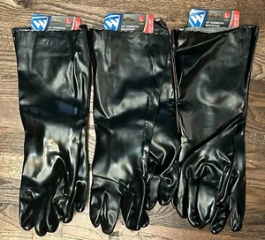 3 Pairs NEW 18" Chemical Resistant Gloves, Heavy Duty Sz Large, PVC Coated 12018 - Picture 1 of 8