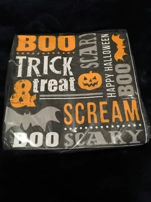 50 Happy Halloween Boo Trick Treat Paper Dinner Napkins 12 7/8”x12 3/4” 2 Sided - Image 1 of 2