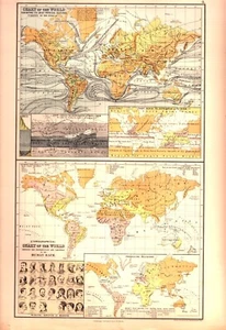 HUMAN RACE, RELIGION, OCEAN CURRENTS, RELIGION Antique authentic map 1879 - Picture 1 of 1