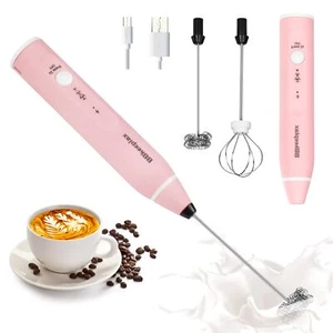 Cofee Frother Handheld Foam Maker USB-Rechargeable Drink-Mixer 3 Speed (Pink) - Picture 1 of 7