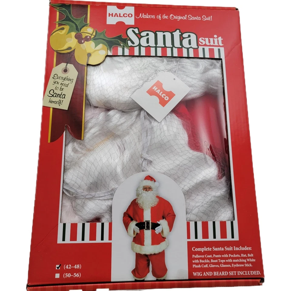 HALCO Plush Santa Suit Claus Costume Christmas Adult 42-48 Complete Never Worn - Image 1 of 4