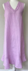 NWT FRANCESCA BETTINI Sleeveless V Neck Lilac Linen Midi Dress Made In Italy S - Picture 1 of 9