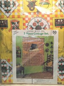 Vintage Plastic 60's 70's Curtain Retro Amish Ruffled Set New Old Stock Orange 