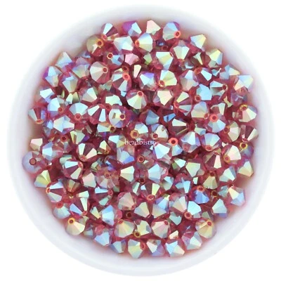 Preciosa Bicones Indian Pink AB2X 3mm, 4mm, 6mm Crystal Bicones - Image 1 of 2