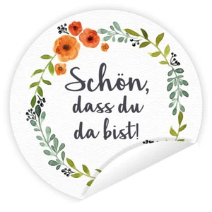 Aufkleber 'Schön, dass du da bist!' Country 24 Stück (4 cm) Hochzeit DIY Vintage - Bild 1 von 3