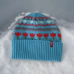 Levis Flower Beanie Pom Pom Blue Winter Beanie Levi’s - Picture 1 of 3
