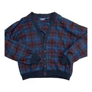 Vintage Pendleton 100% Virgin Wool Plaid Tartan Cardigan Sweater Coat USA SZ Xl - Picture 1 of 7