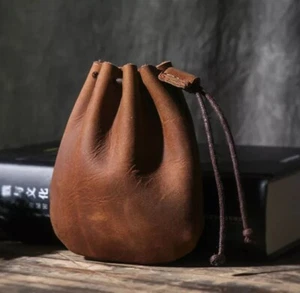 Cartera monedero de cuero genuino de vaca con cordón mini monedero  - Imagen 1 de 6