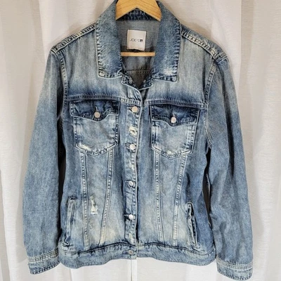 Vtg Y2K-style Joe’s Jeans Women’s Denim Jacket Size Large Distressed Trucker - Image 1 of 4