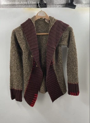 BKE женщин коричневый длинным рукавом с капюшоном кнопка спереди кардиган свитер размер средний - Изображение 1 из 4