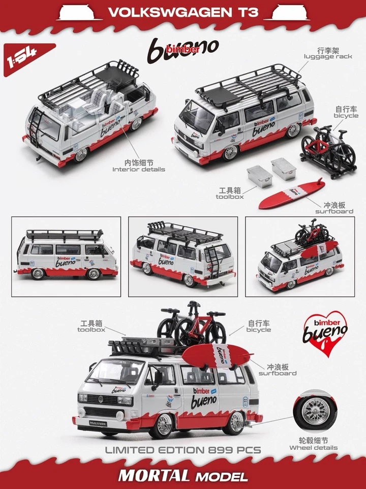 Mortal 1:64 Volkswagen T3 modelo de metal fundido brinquedos carro Ltd com acessórios colecionáveis - Imagem 1 de 1