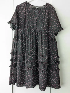 Topshop Womens Black Floral Polyester A-Line Size 16 Round Neck Button - Ruffle - Picture 1 of 7