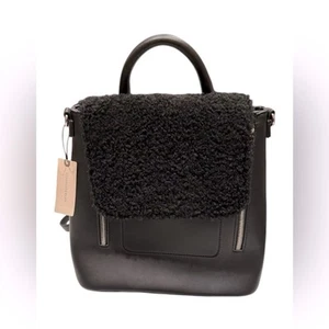Anthropologie Sherpa-Trimmed Black Convertable Backpack NWT Faux Fur Winter Bag - Picture 1 of 9