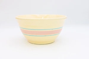 Vintage #8 McCoy Stoneware Prep Bowl Mixing Bowl Glazed Blue Pink Stripes 8" - Picture 1 of 8