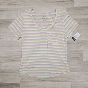 Rue 21 Womens Colorful Stripe T-shirt Size Medium Favorite V-neck Tee - Picture 1 of 9
