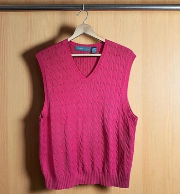 Oscar de la Renta Hombres Suéter Chaleco XL Rojo Sin Mangas Tejido Cable Foto 1 de 4