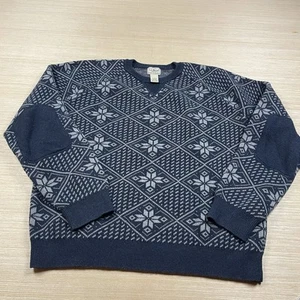 LL Bean Snowflake Cashmere Cotton Sweater XL Men’s Navy Fair Isle Vintage - Picture 1 of 8