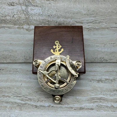 Brass Compass Sundial with Wooden Box Vintage Quality style L29 Open box - Image 1 of 4