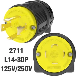 JPRO 2711 L14-30P 30 amperios 125/250 voltios 3 polos 4 cables conector macho bloqueo giratorio - Imagen 1 de 14