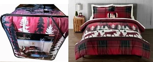 $220 Cuddl Duds Red Lodge Plaid Comforter Set Flannel Moose Bear Tree F/Queen 4P - Picture 1 of 12