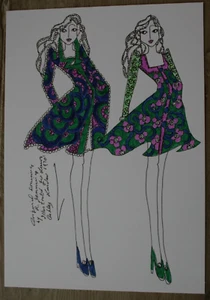 1970's Laura Ashley Signed Original Fashion Artwork by Roz Jennings - 1 - Picture 1 of 2