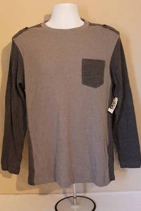 NEW Mens Long Sleeve Waffle Knit 2-Tone Gray Small Casual Work Top Pocket Cotton - Picture 1 of 3
