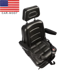 Forklift Tractor Seat Suspension Adjustable Backrest Armrest With Safety Belt - Picture 1 of 14