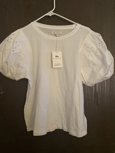 Free Assembly NWT Women's Shoulder Mixy Tee Top Cream Large Poofy Sleeves - Picture 1 of 1