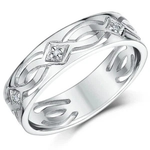 Anillo de compromiso de diamantes celtas de oro blanco de 6 mm 9 quilates para hombre - Imagen 1 de 2