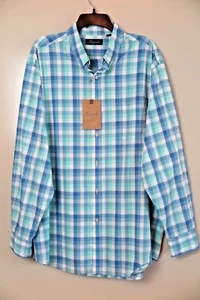 NWT Roundtree & Yorke Blue Green Plaid 100% Cotton Button-Down Shirt Size XL - Picture 1 of 6