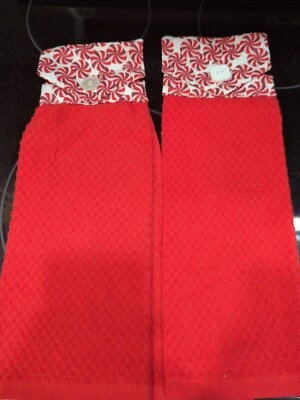 Hanging Kitchen Towels Set Peppermint Candies Or Pinwheels Red - Image 1 of 4