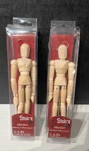 Set Of 2 5.5" Art Wooden Figure Male Manikin Mannequin Model Drawing Sketching - Picture 1 of 2