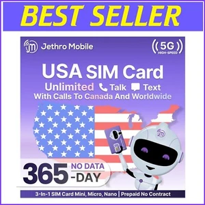 Unlimited Talk & Text Prepaid SIM Card - 12 Months, No Contract | Jethro Mobile - Picture 1 of 8