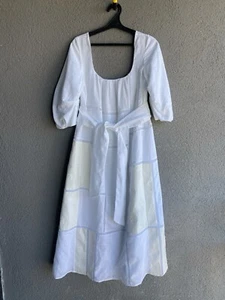 Vestido GABRIELA HEARST Escote Cuadrado Cinturón Daphine Lino Bordado 38 - Imagen 1 de 24