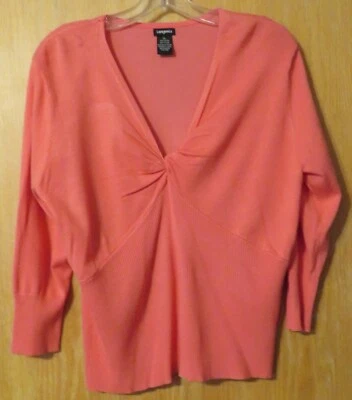 Suéter Tangents para mujer XL torcido frontal con cuello en V manga 3/4 melocotón/coral Foto 1 de 4