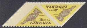 Liberia 1953, 4c bird triangle, PART-PERFORATE PAIR, NH #343 - Picture 1 of 1