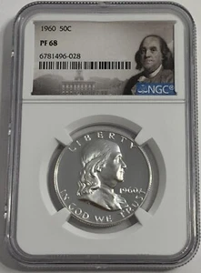 1960 NGC PF68 Proof Ben Franklin Half Dollar 50c 90% Silver Portrait - Picture 1 of 3