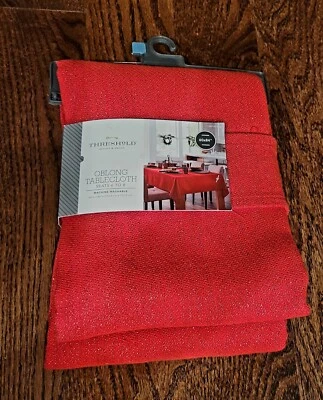 Threshold Red Sparkle Oblong Tablecloth 60" X 84” Rectangular ￼Cotton/Linen!!!!! - Image 1 of 2