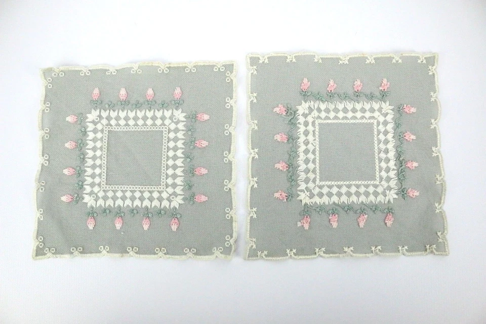 Tapete Textil De Colección Aguja Trabajo Floral Gris Blanco Rosa Casa Shabby Chic Foto 1 de 2