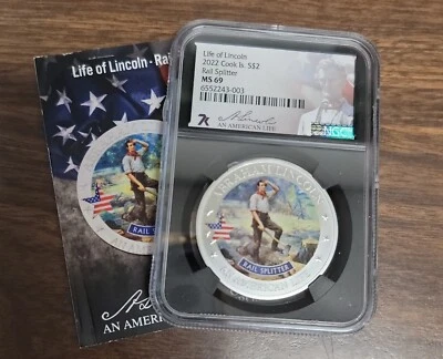 2022 Cook Islands $2 Silver Coin - NGC MS69 - Life of Lincoln "Rail Splitter"  - Image 1 of 4