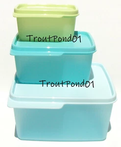 Tupperware Keep Tabs Nesting Stacking Square Storage Containers Blue Green Teal - Picture 1 of 3