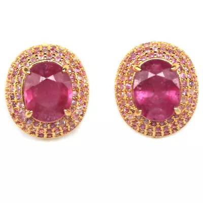 925 Sterling Silver 7 x 9 mm. Pink Ruby & Pink Sapphire Earrings - Image 1 of 4