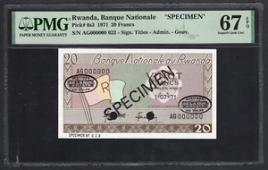 Ruanda 20 Francs 01.07.1971 P6s3 "Exemplar" Stempelglanz Erhaltung 67 - Bild 1 von 2