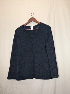 Chicos Womens Size 1 M/8 Black V-Neck Pullover Open Knit Sweater Crochet Black - Picture 1 of 14