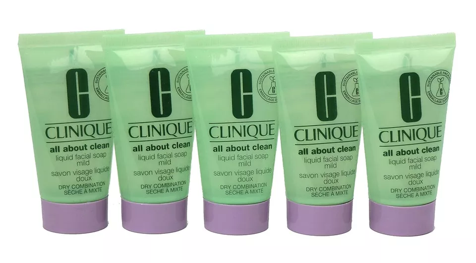Lot 5 Clinique All About Clean Liquid Facial Soap Mild 1.0 oz /30ml Dry Comb - Image 1 of 1