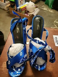 NEU Mata blau Bandana klobiger Absatz Peeptoe Sandalen Größe 10 - Bild 1 von 7