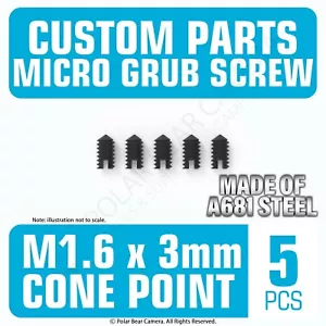 Grub Set Screws Camera Lenses Focus Ring M1.6 x 3MM CONE END Headless BLACK - Picture 1 of 3