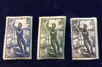 NANEE-B)STAMP,DAHOMEY,#114-116-117- MOG VLH,3C-10C-15C-MAN POLING CANOE,T64 - Image 1 of 3