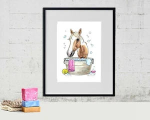 Farm Animals in an old Wash Tub Art Print, Color Pencil, Farmhouse art - Picture 1 of 6